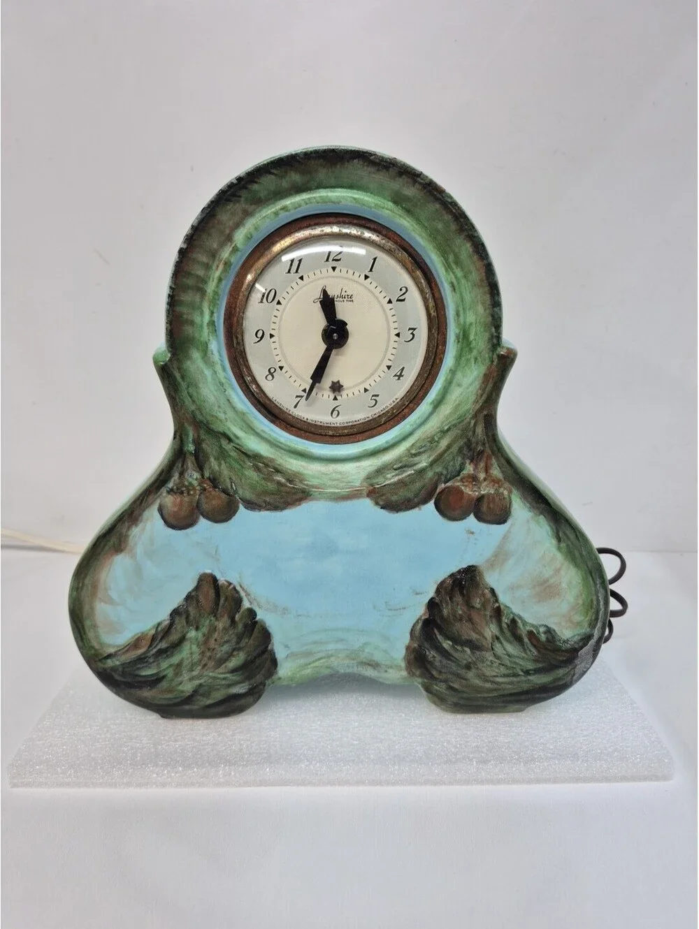 Vintage Lanshire Corded Electric Mantle Desk Hand Painted Clock Tested Works